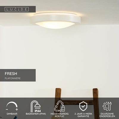 Lucide FRESH - Plafonnière Badkamer - Ø 35 cm - 2xE27 - IP44 - Wit
